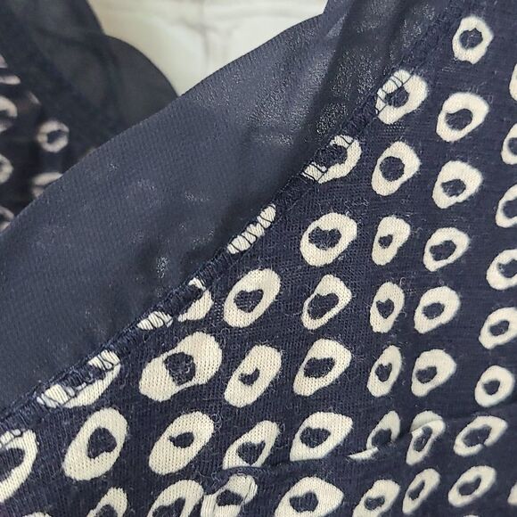 LOFT Ooh La La Twist Trim Tank Black Tan Circle Dots Sleeveless Top Small Tee - Picture 2 of 11